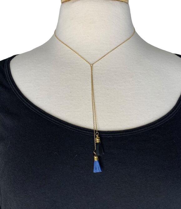 Shiraleah Jewelry - SHIRALEAH New Fringe Delicate Blue Black Gold-Tone Aerin Necklace NWT